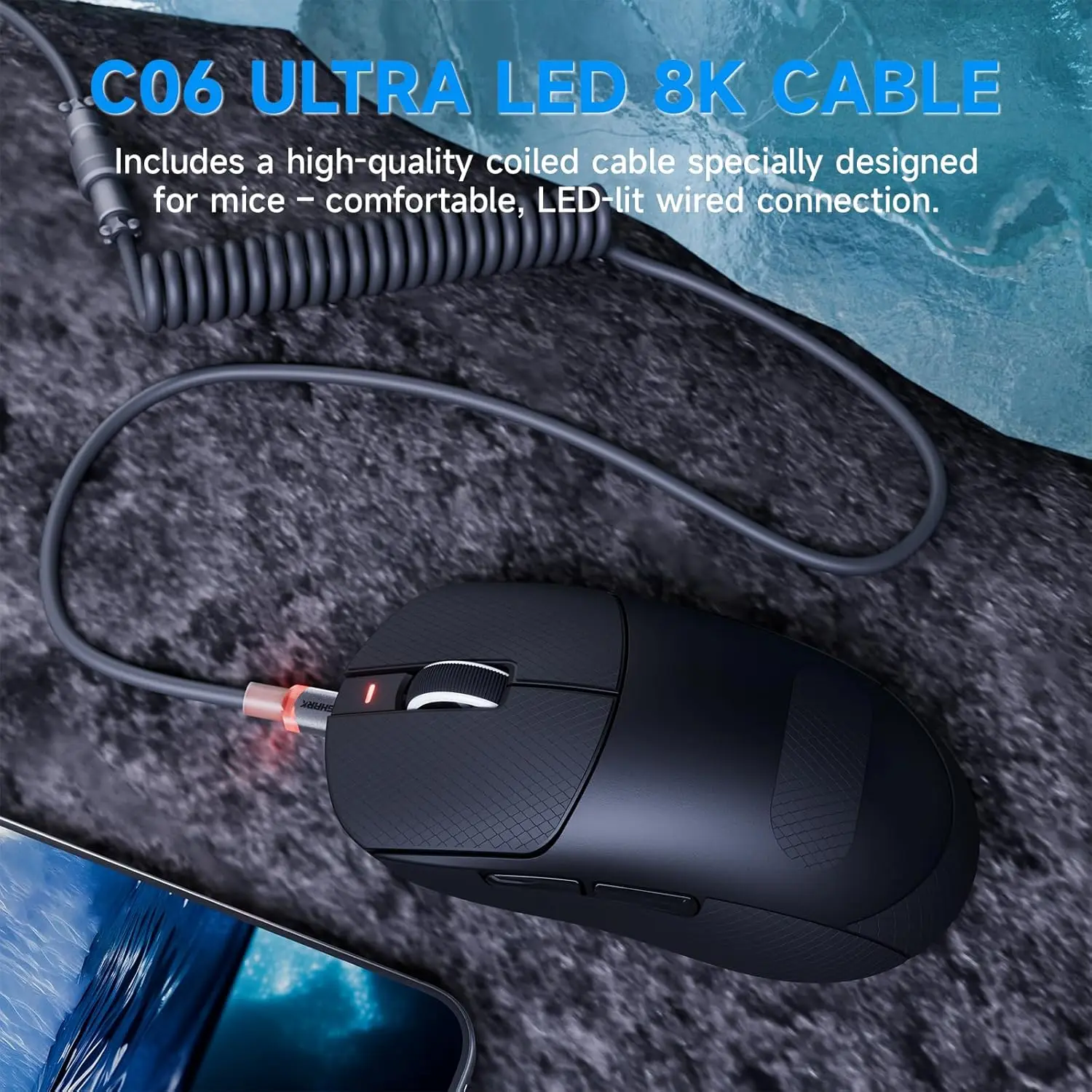 ATTACK SHARK X8 PLUS 55g Wireless Gaming Mouse With C06 Ultra LED Cable, PixArt PAW3395PRO Gaming Sensor, 40000 DPI, 500mAh