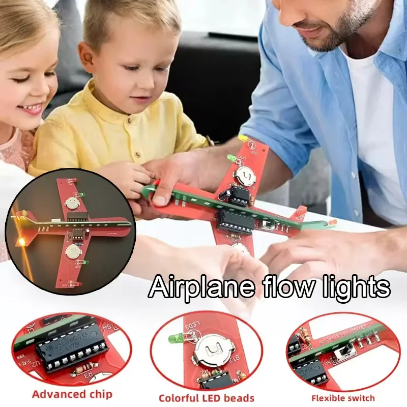 مجموعة مصابيح التدفق CD4017 للطائرة الصغيرة ذاتية الصنع - ثنائي الفينيل متعدد الكلور LED الوامض، مجموعة العلوم الإلكترونية لممارسة اللحام