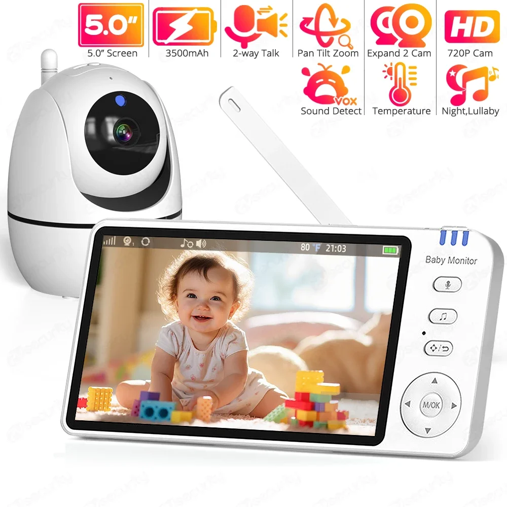 polegada hd video sem fio monitor do bebe pan tilt zoom babyphone camera mae criancas audio bidirecional visao noturna bebe baba baba 5 01