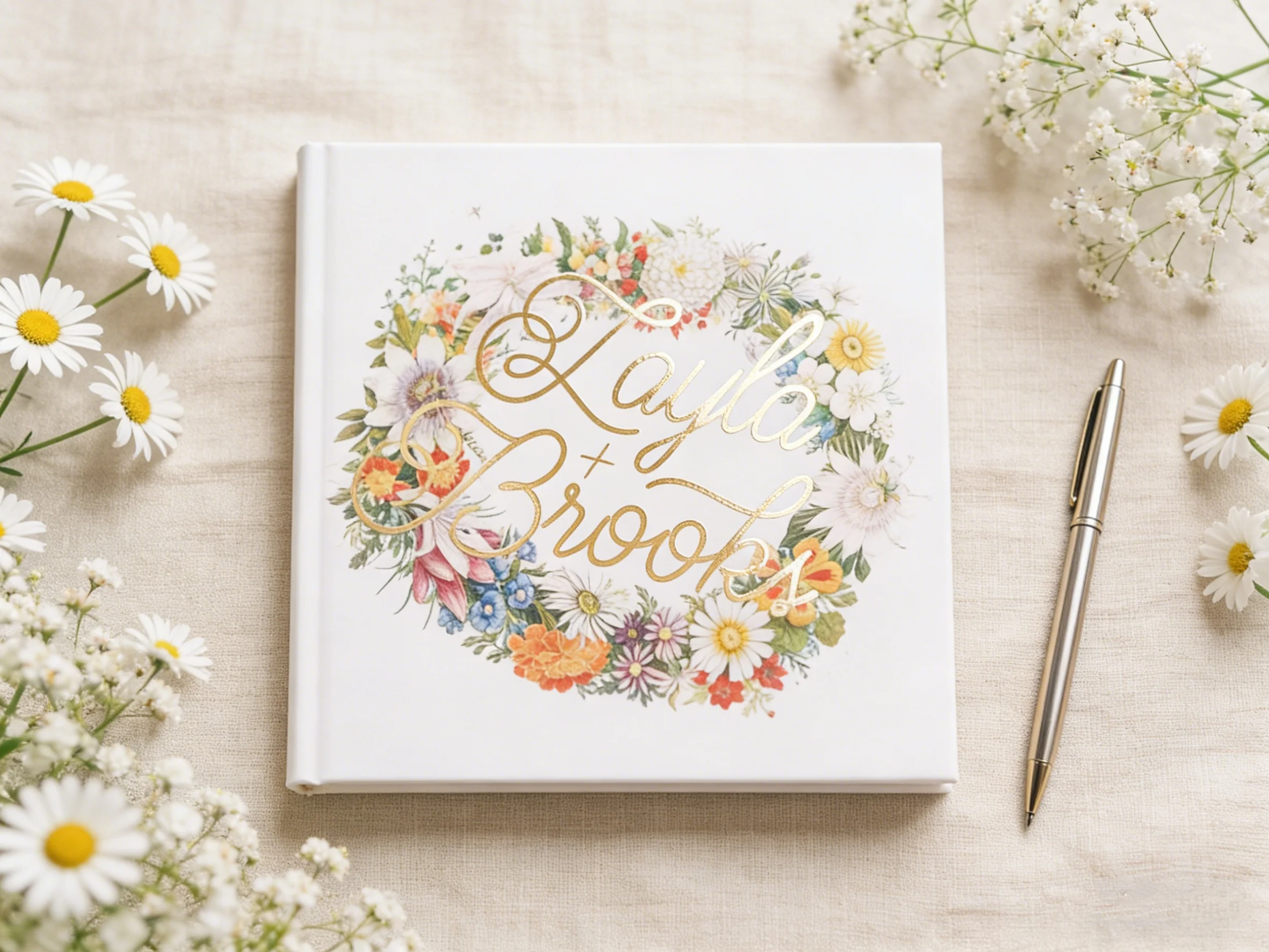 

Винтажная свадебная книга для гостей в деревенском стиле, альбом с цветочным узором из крафт-бумаги в твердом переплете, персонализированный подарок для молодоженов