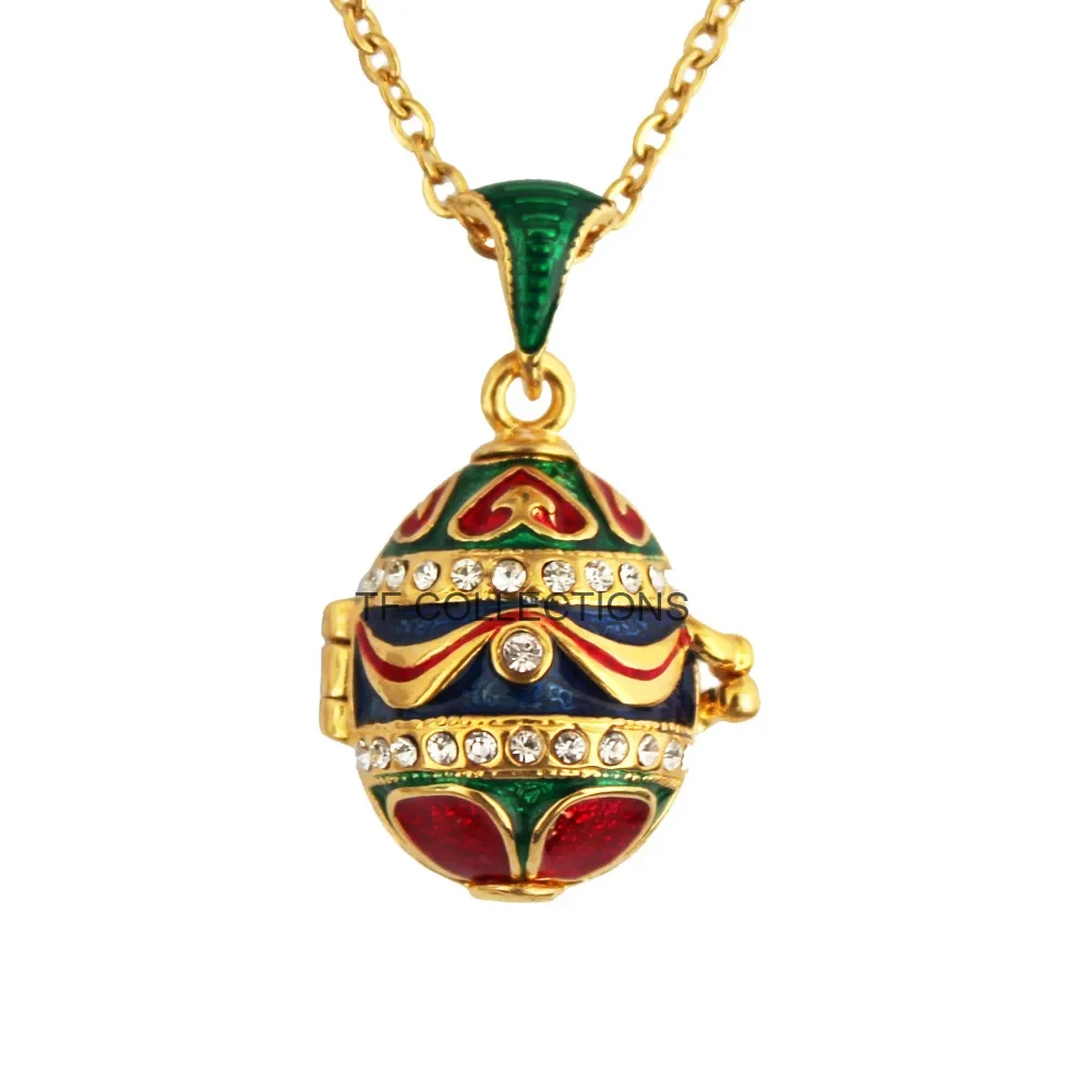 Enamel HandMade Jewelry Can Open Brass Vintage Egg Pendant Crystal Necklace Gift To Women Girls Apple Inside Christmas