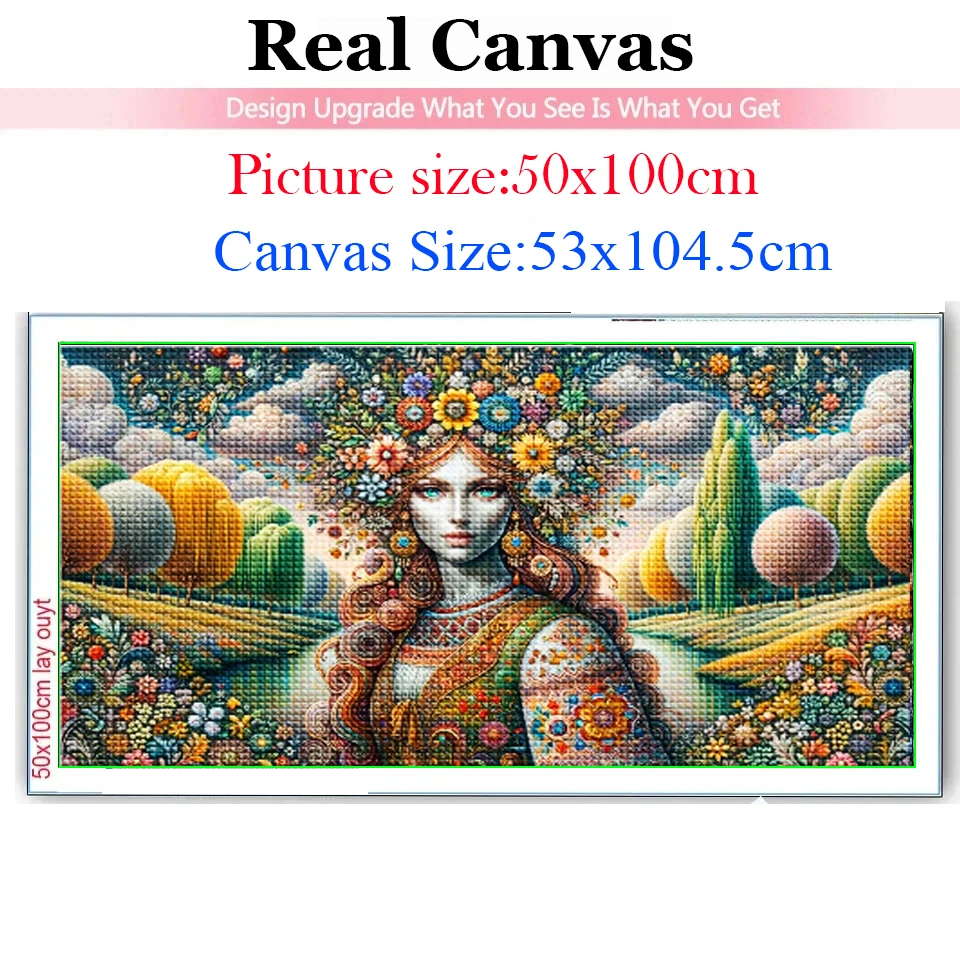 Large 5D DIY Mythical Female Figure Diamond Painting Colored Flowers Woman Full Square Round Diamond Embroidery Home Decoration