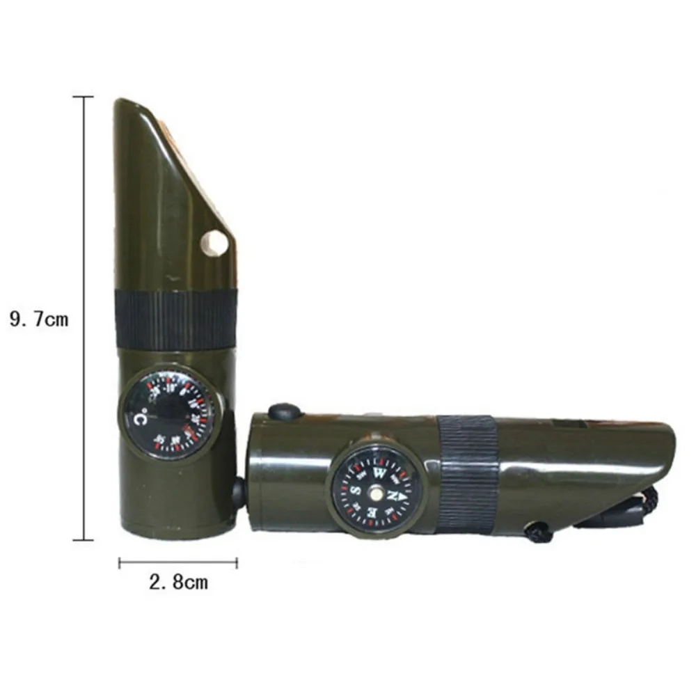7 в 1 свисток для выживания в джунглях, походный свисток, компас, зеркальный фонарик, фотографический термометр, инструмент для хранения компаса