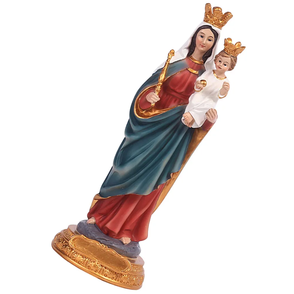 

Статуэтка Девы Марии с младенцем Иисусом из смолы: Спокойный религиозный декор для гостиной, спальни, офиса, рабочего стола, полки, церкви, католический стиль