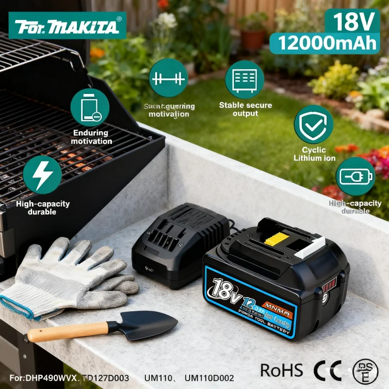 Genuin 12.0Ah 18V ⚡ Cycling charging Lithium-Ion for MAKITA Electric tool for DGA404 DDF487 DTW700C BL1860B BL1850B & More