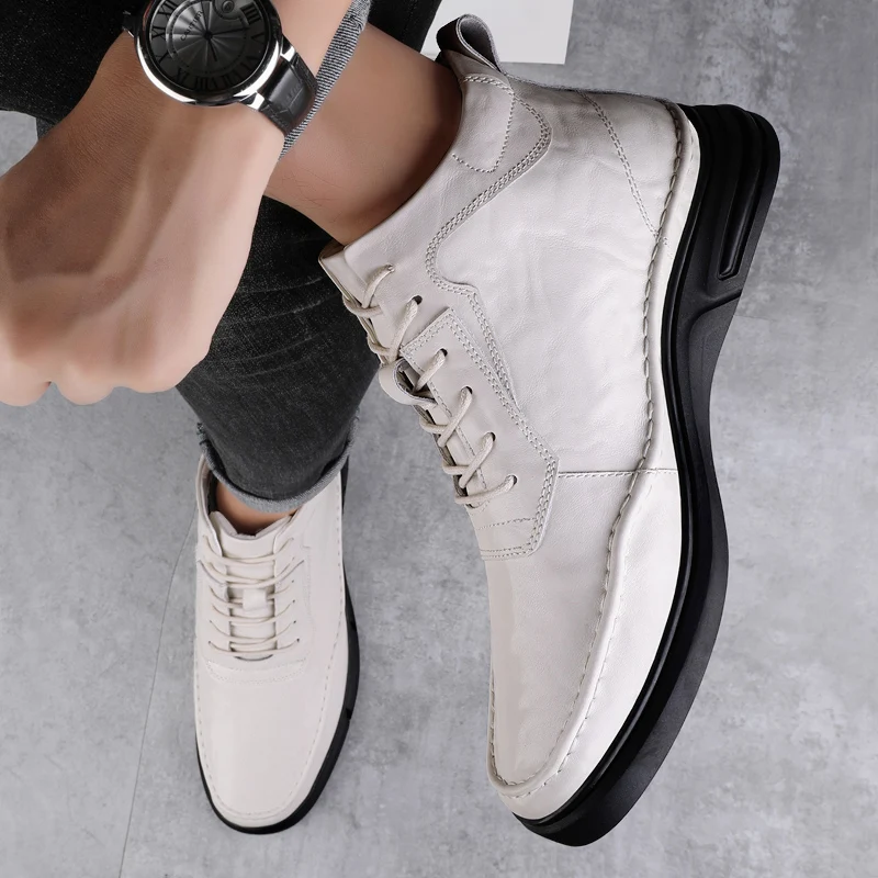 

Высококачественная мужская бархатная теплая нескользящая хлопковая обувь с высоким берцем, модная брендовая мужская удобная повседневная кожаная обувь на шнуровке