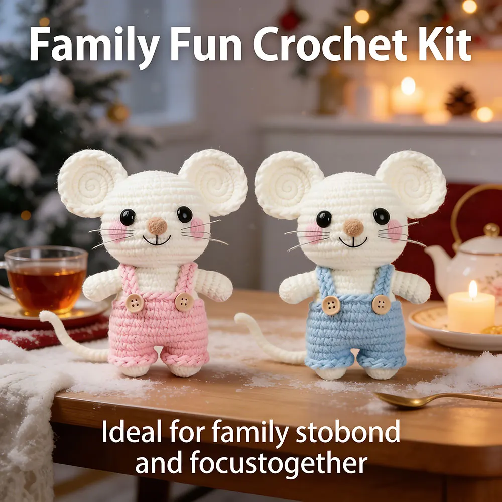 Crochet Kit, Mouse Overalls Crochet Starter Kit For Adult Beginners, Crochet Kits Amigurumi, DIY Craft Kit, Crochetkit Animals