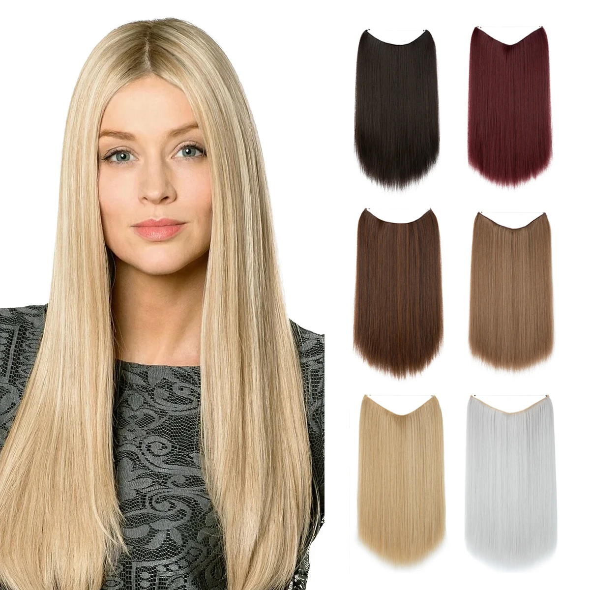 Premium Synthetic Invisible Wire Hair Extensions Heat Resistant Clips In Hairpieces Long Natural Straight Fake Hair For Woman