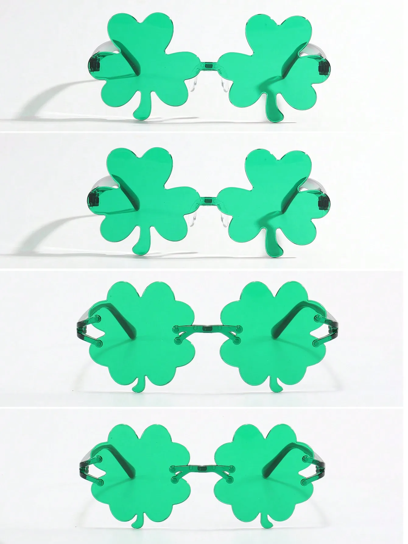 4 pieces of clover green decorative glasses for St. Patrick's Day and Irish Day