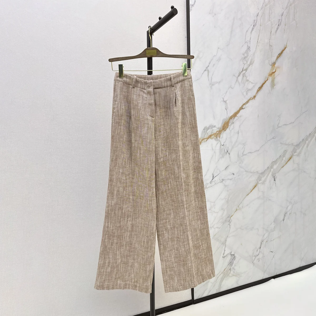 2026 High Quality New Women's High Waist Mixed Texture Vertical Straight Pants--hb803