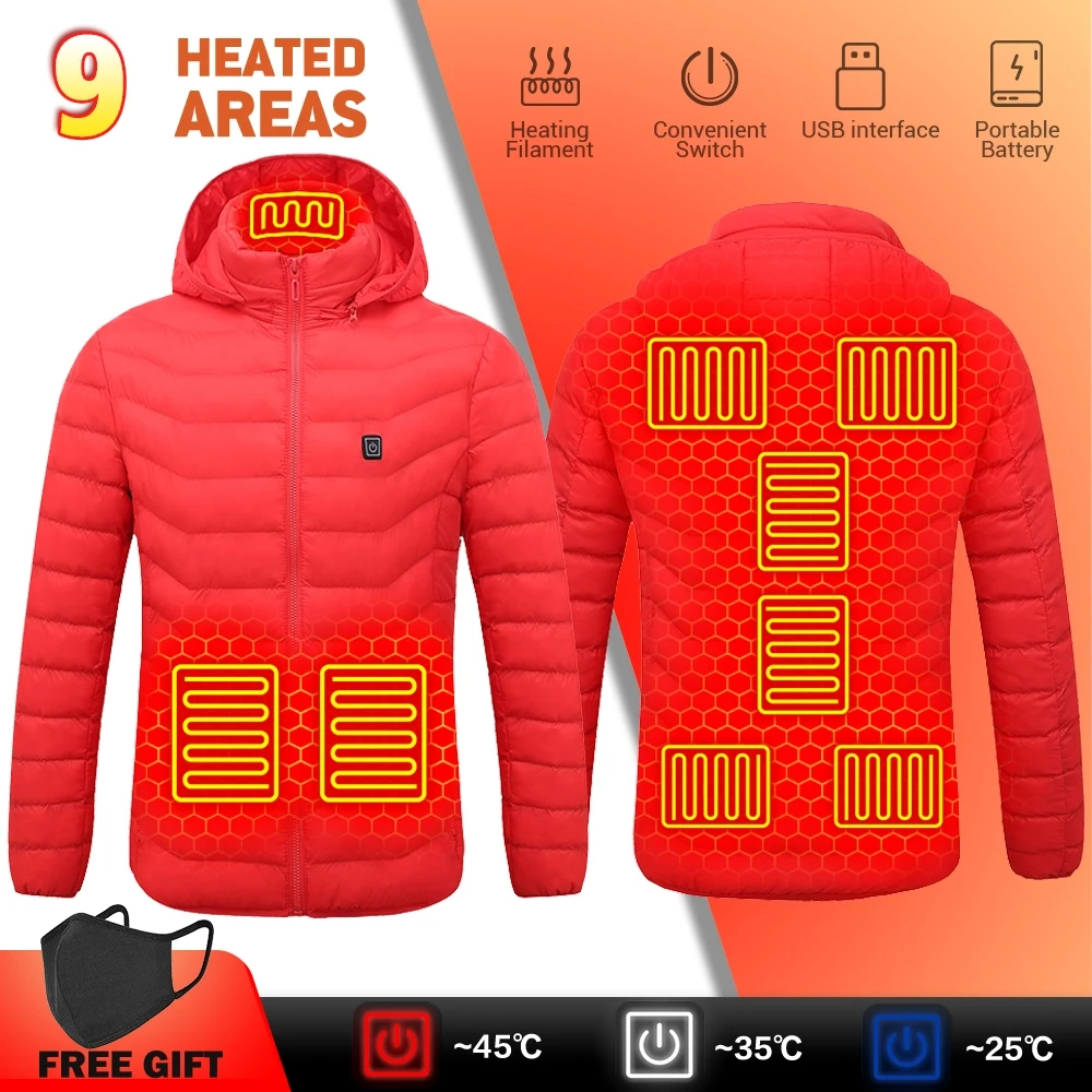 

﻿2025 New Men Winter Warm USB Heating Jackets Smart Thermostat Hooded Heated Clothing Waterproof Thermal Jacket Warm Winter Coat