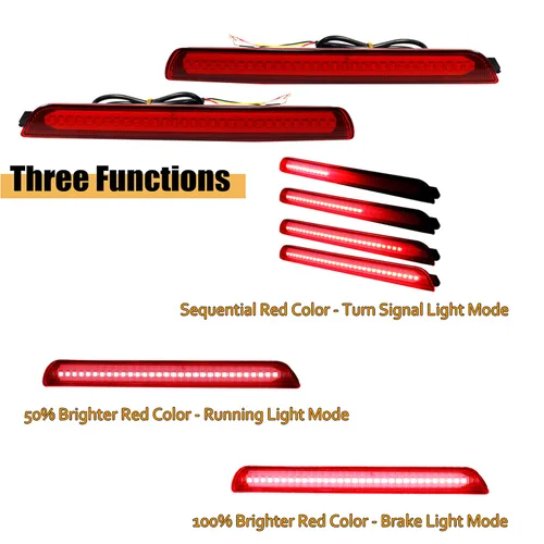 Imagen 2 del producto Luces reflectoras de parachoques trasero LED rojas para freno trasero Mazda 3 / Mazdaspeed 3, luz antiniebla trasera y señal de giro secuencial 2004-2009