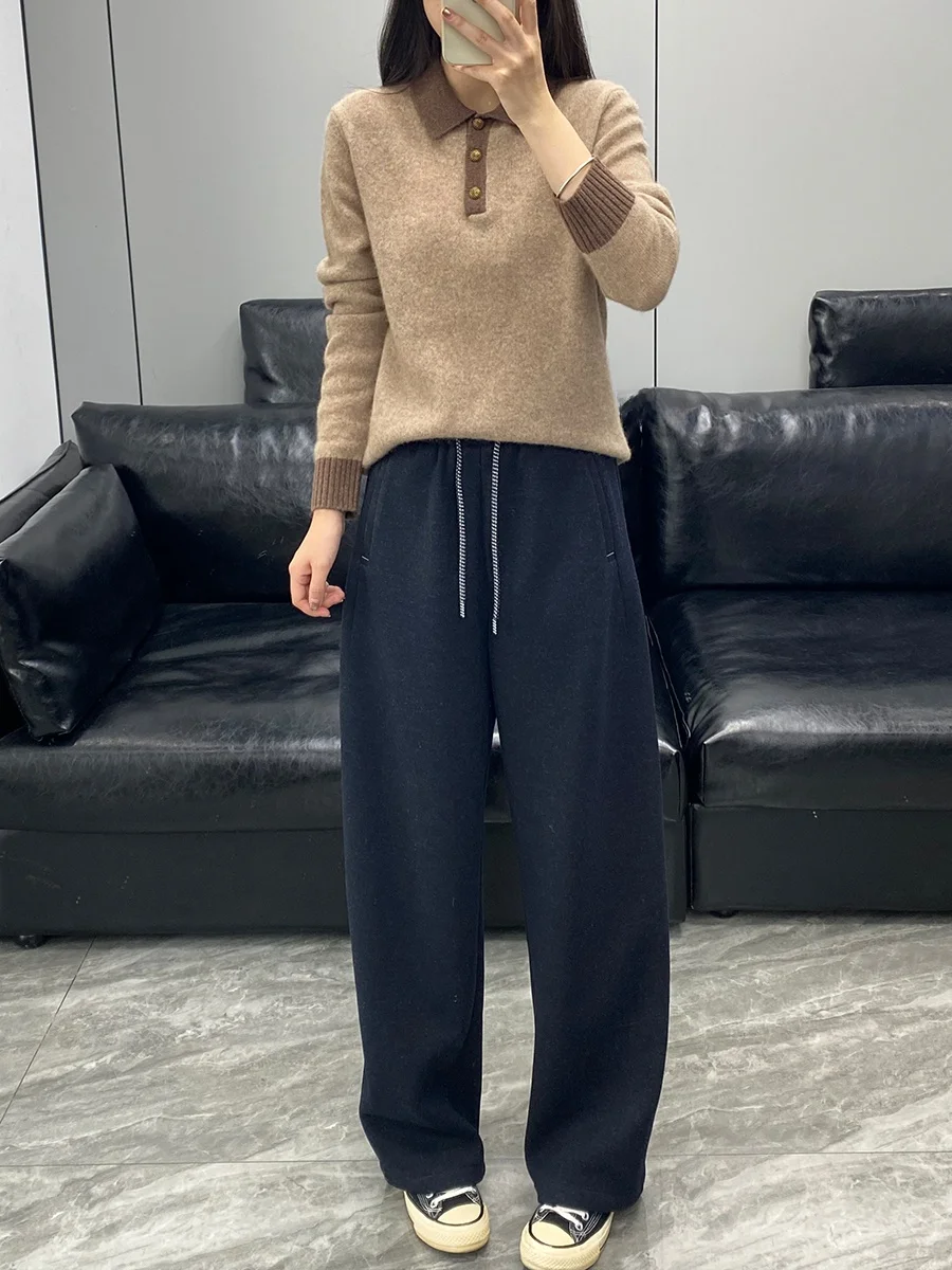 

Шерстяные брюки Thiened Fce прямого кроя с эластичным поясом, цветные, с высокой талией, повседневные, женские, стройнящие, в стиле «гарлен»...