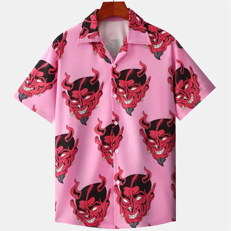 

2025 men's Hawaiian shirt, Cuban collar, devil print, men's streetwear, summer novelty fashion, short sleeved top