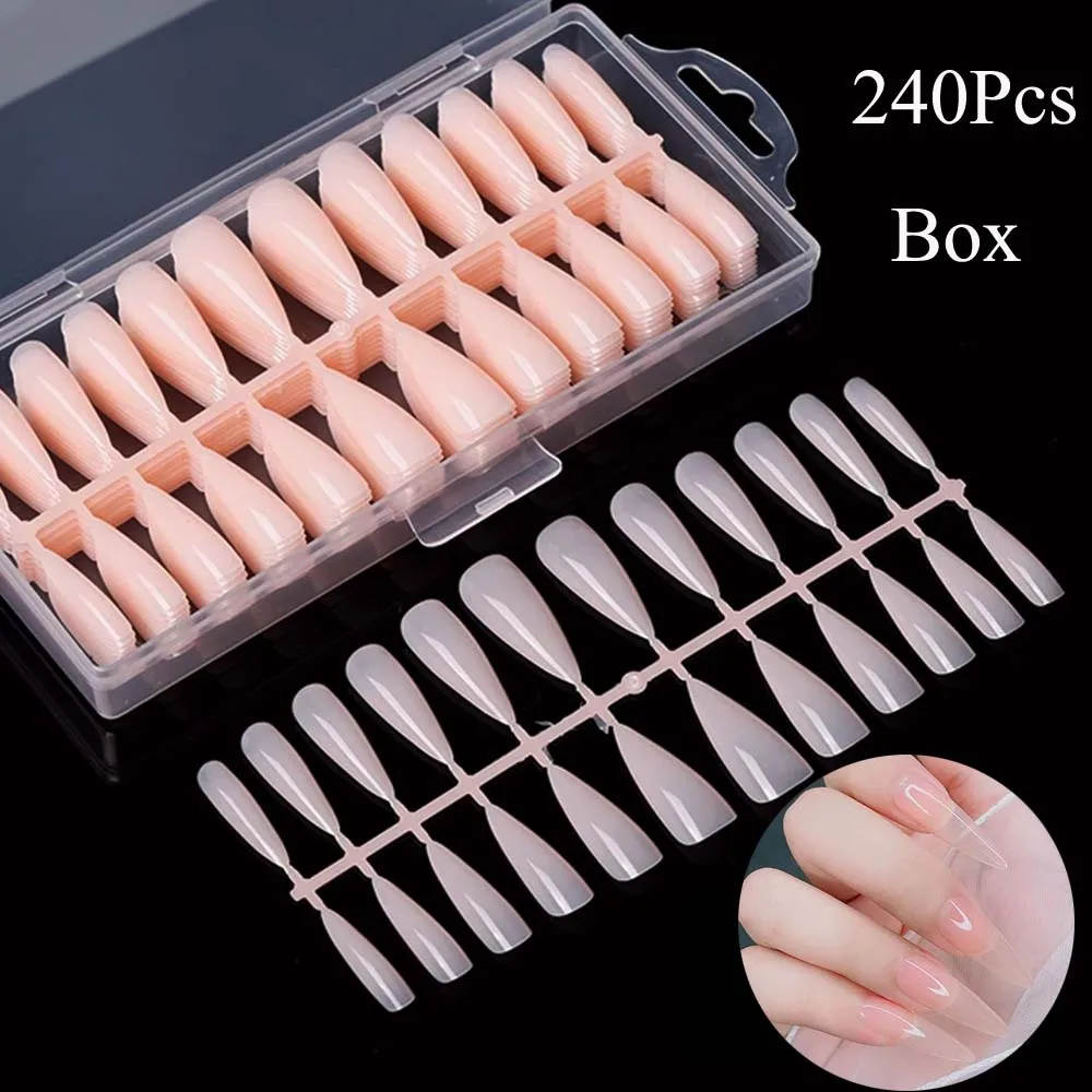 

240Pcs Box Fake Nail Solid Color Press on Super Long Stiletto False Nails Tips For Nails Art Artificial Fingernails