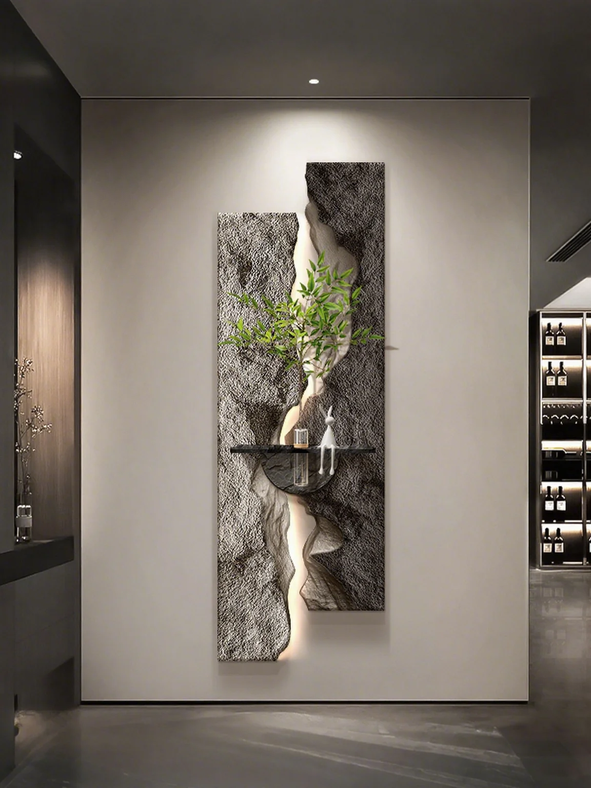 ضوء فاخر وراقية الشعور المائية النباتات الخضراء مدخل الديكور اللوحة مجردة الملمس ثلاثية الأبعاد الحجر الرملي الجدار مصباح #5