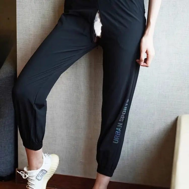 Invisible Zipper Open Crotch Leggings Women Sexy Gym Sports Pockets Tight Pants Trousers