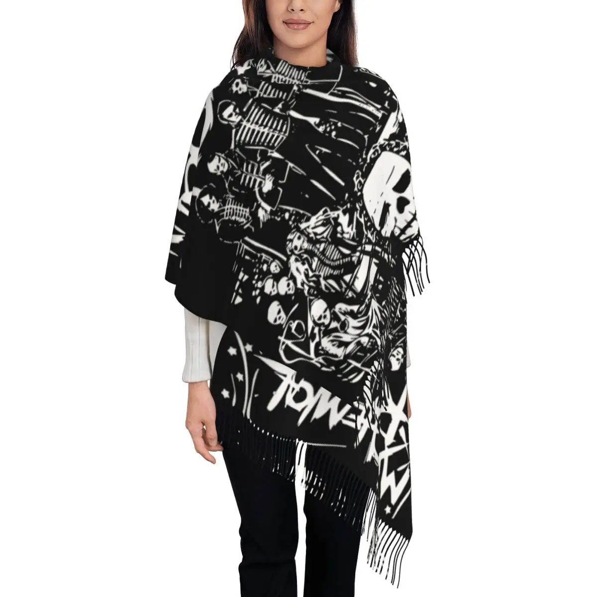 

Шаль Mcr Band в стиле панк-рок для женщин, зимний длинный мягкий шарф, шарфы с кисточками из пашмины My Chemical Romance