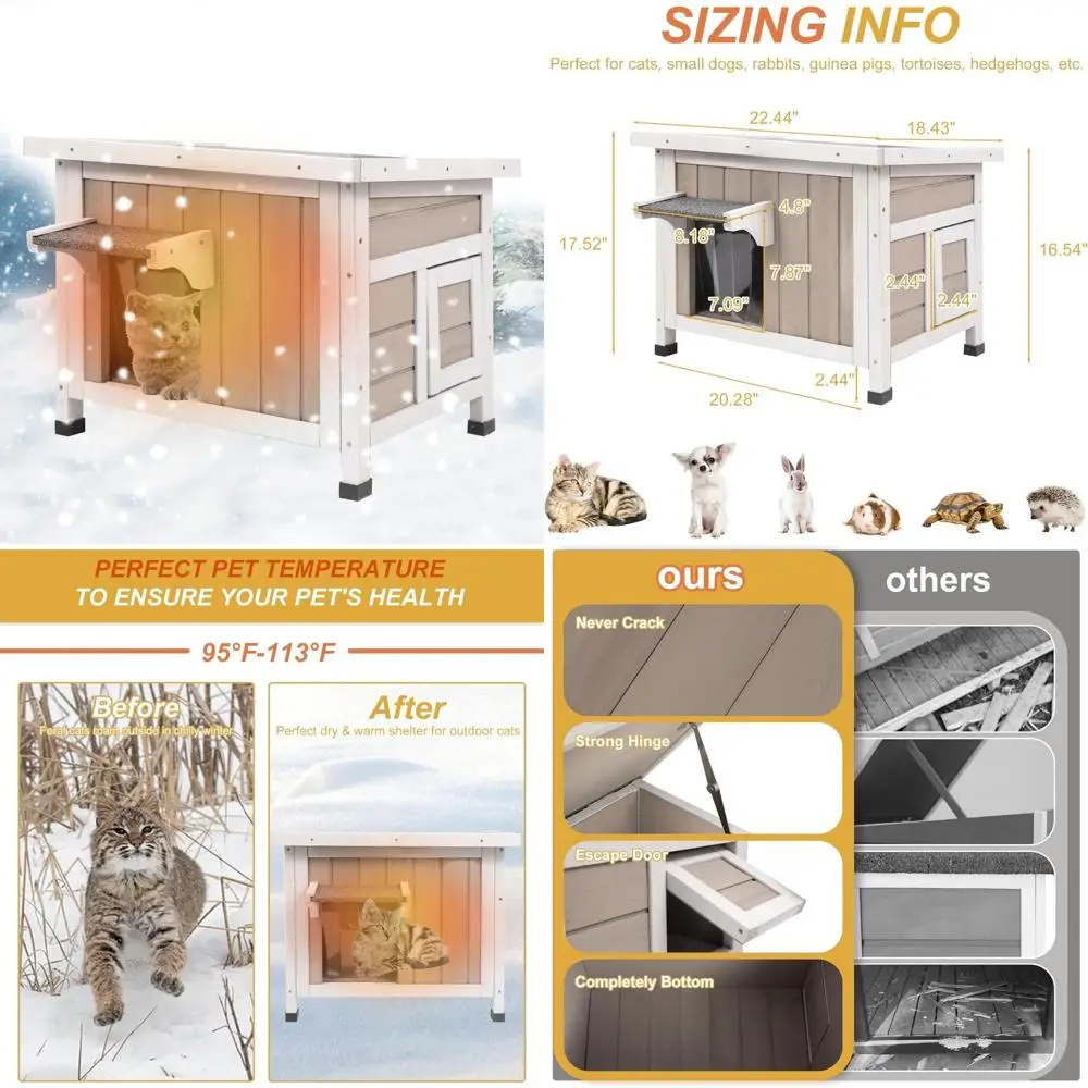 

Insulated Thermostatic Feral Cat Shelter - Weatherproof Solid Wood Outdoor House for Winter, Easy Assembly
