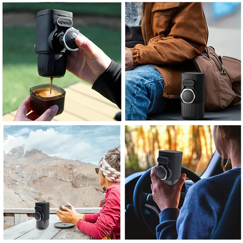 

FGGS-Portable Espresso Maker For Ground Coffee & Capsules, Small Travel Coffee Machine, Ideal For Camping, Hiking, Office