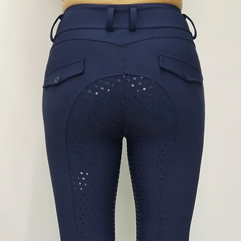 

Navy Blue Winter Silicone Horse Riding Pants Tights Women Horse Riding Equestrian legging Breeches with pocket