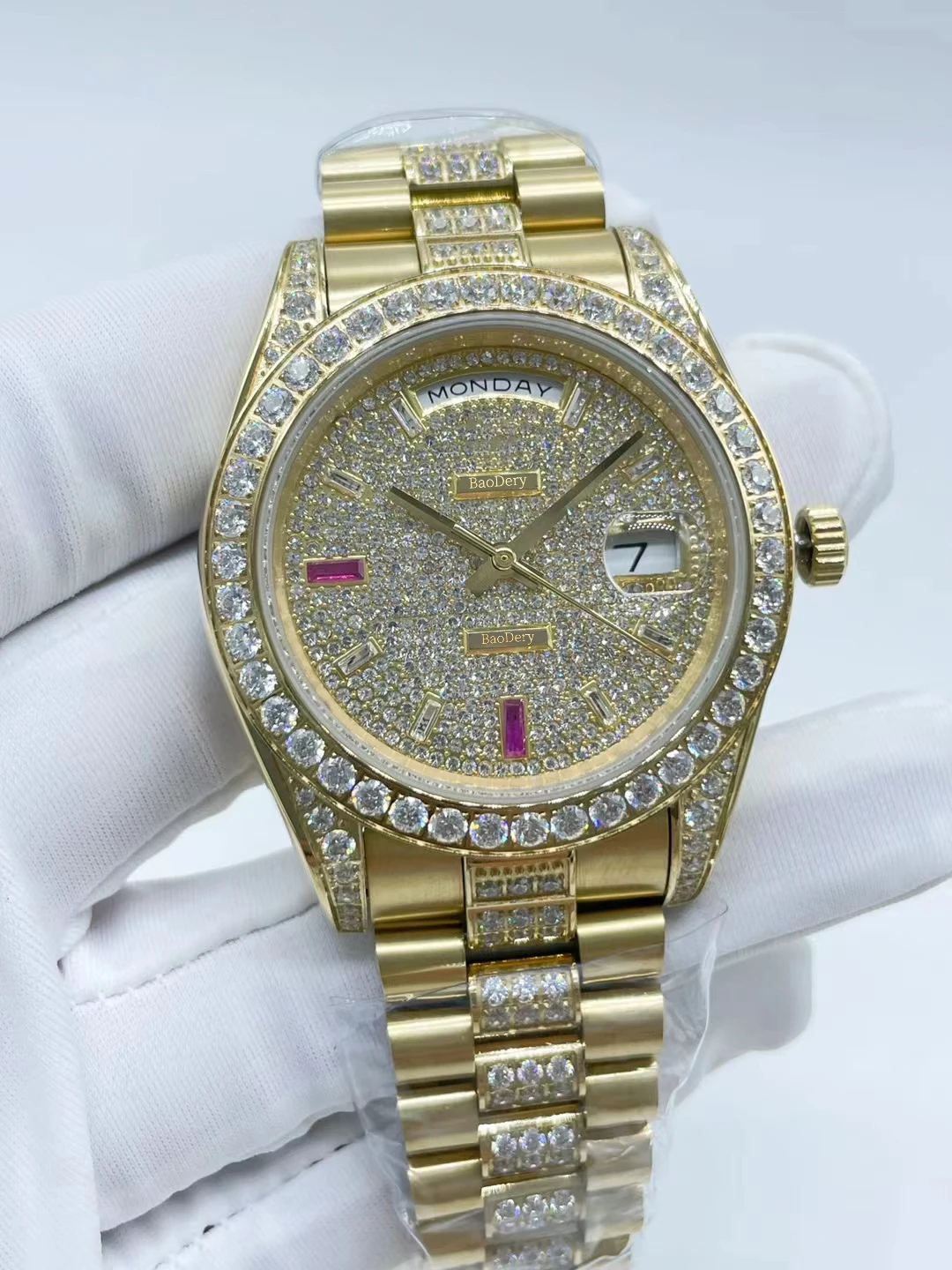 Custom Logo36mmHigh end ladies' diamond watch, mechanical movement, fashionable diamond bezel and sapphire mirror, ladies' gift