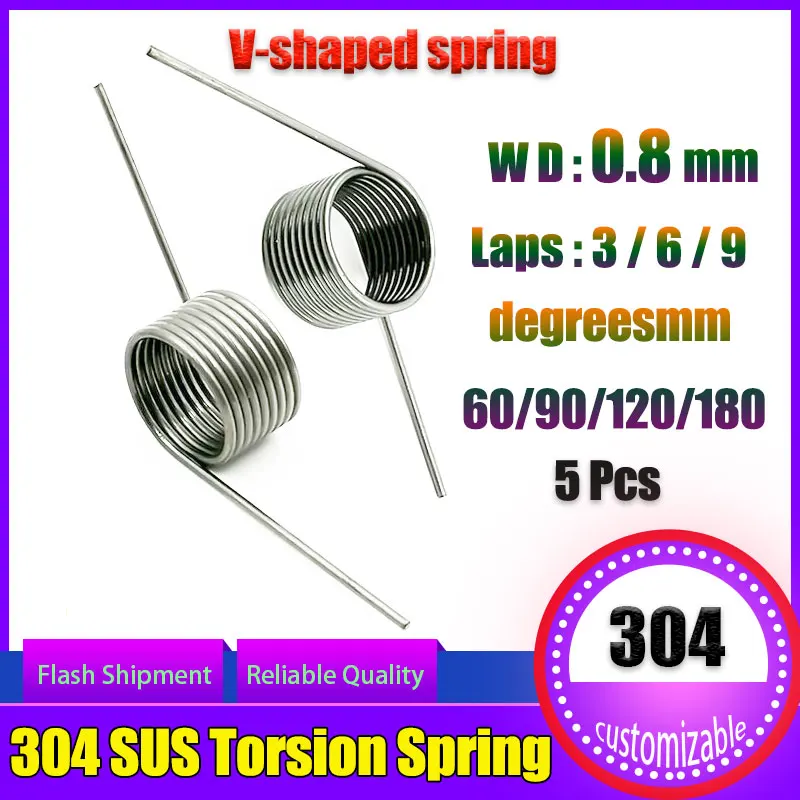 

5Pcs 0.8 Wire Diameter 60/90/120/180 Degree Stainless Steel Small Torsion Spring Torsion Hairpin Spring V-shaped Customizable