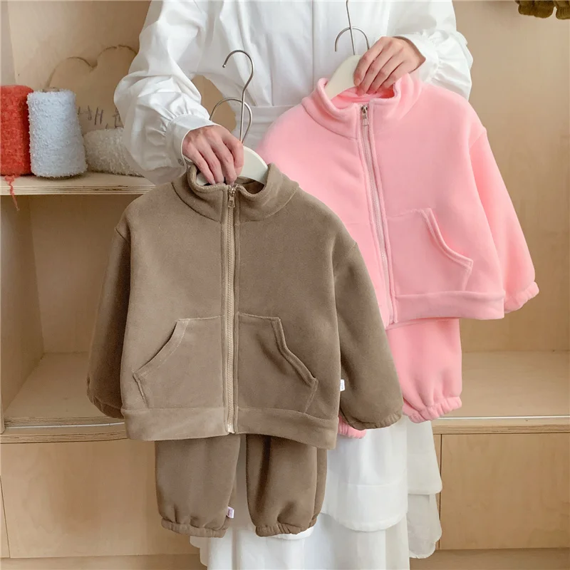 Kinder Fleece Warme Sets Winter Plus Samt Outfits Herbst Lange Ärmeln Pullover Tops + Hosen 2Pcs Kinder Casual Kleidung anzüge