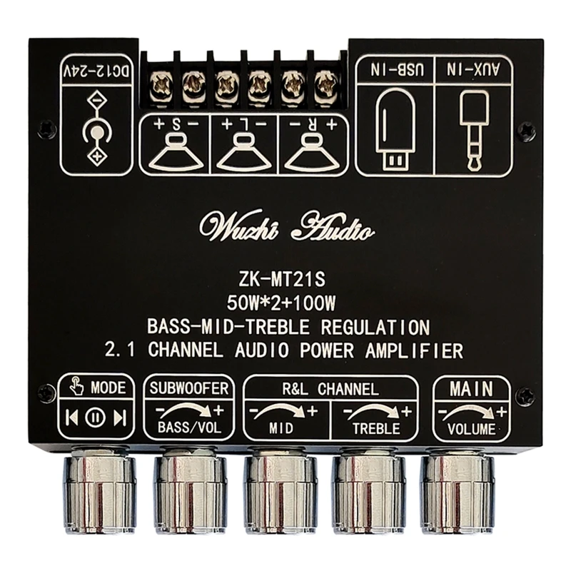 ZK-MT21S Bluetooth-Compatible Audio-Digital Power Amplifier Stereo Board for DC 12-24V 50Wx2+100W Amplifier Board