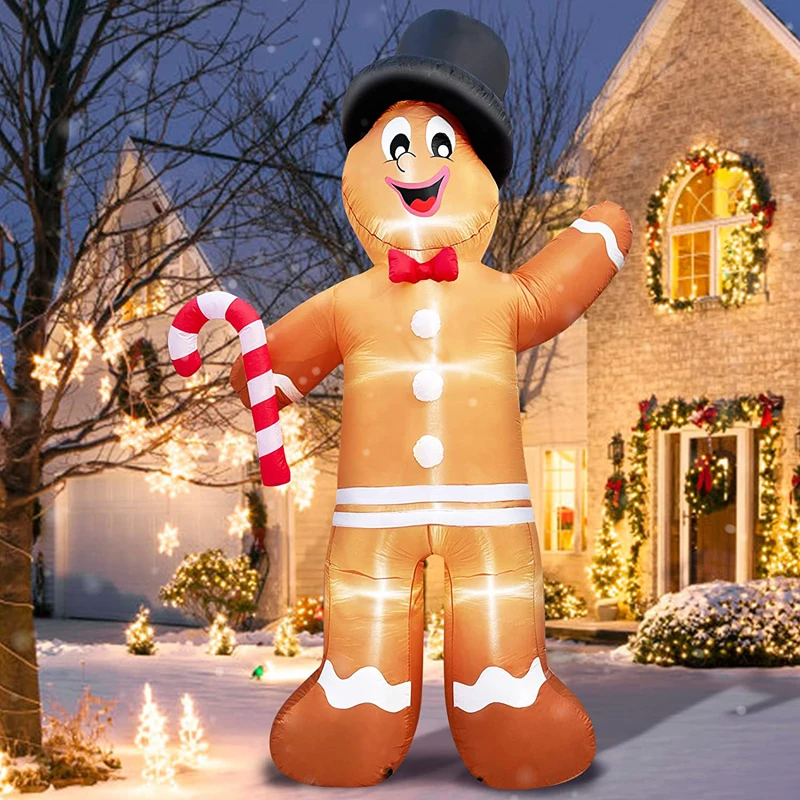 12-voet gigantische kerst opblaasbare peperkoekman buiten kerstdecoratie met snoepriet LED-verlichting Yard Home Party Decor