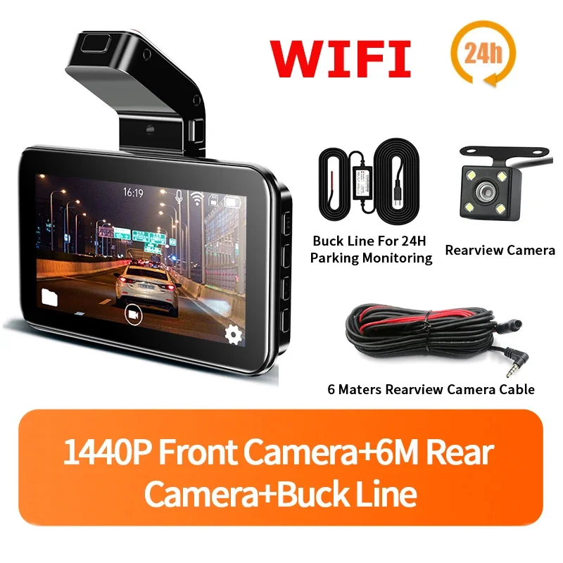 New Car Dash Cam 1440P Dash Camera Dual Lens Built In DVR Recorder Dashcam G-Sensor Loop Recording Parking Monitoring