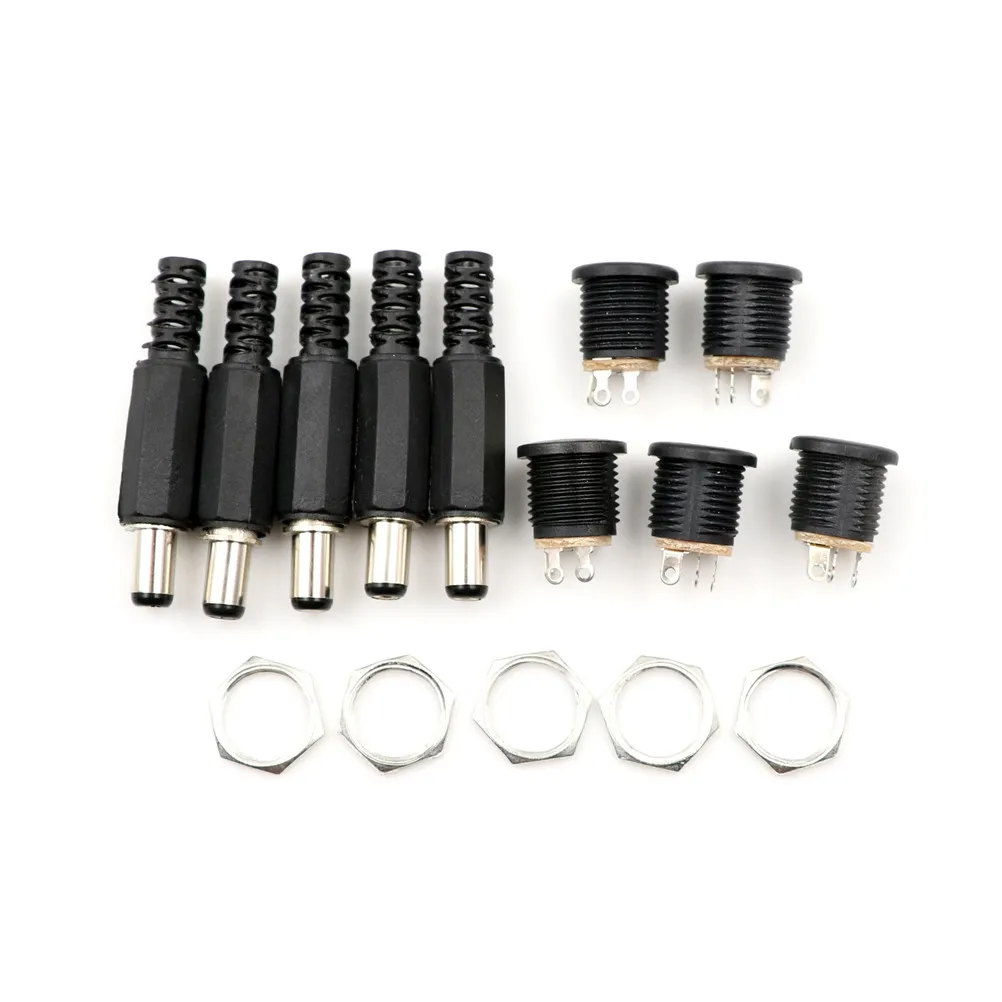 5sets 12V 3A Plastic Male Plugs + Female Socket Panel Mount Jack DC Power Connector Electrical Supplies