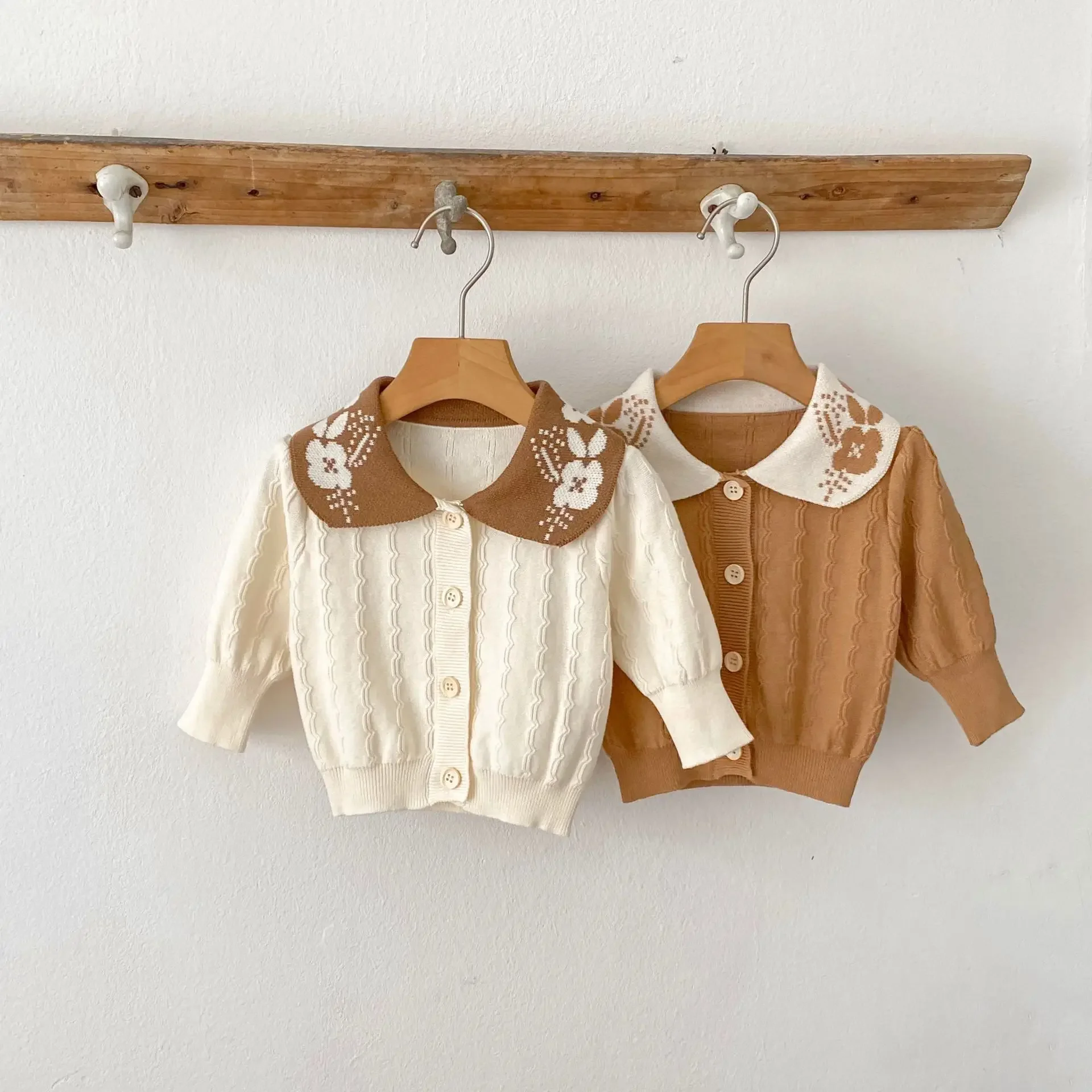 

Toddler Girl Cotton Knit Cardigan Floral Print Peter Pan Collar Top 0-3Y Baby Girl Sweater Stylish Casual Spring Autumn Outfit