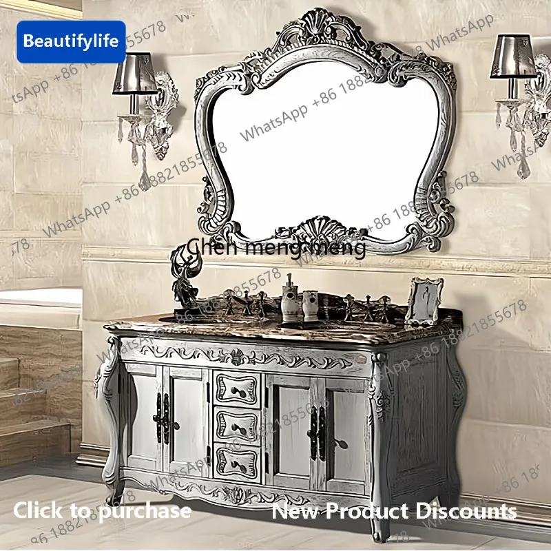 M183 Red oak double basin bathroom cabinet combination washstand European-style sink side cabinet vertical cabinet customization