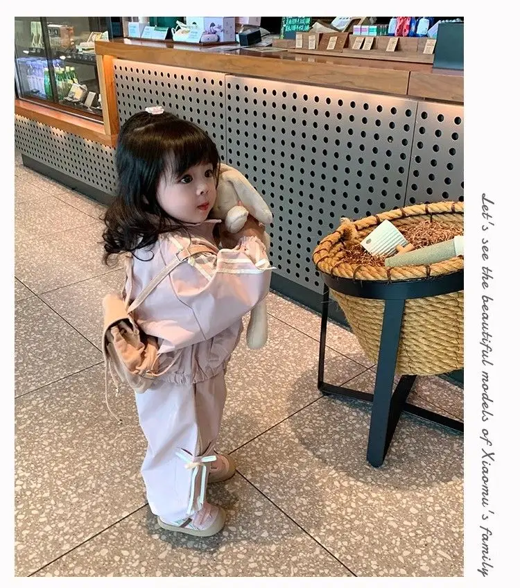 Koreanischer Stil, Jacke mit Schleife und Hose, zweiteiliges Set – lässiges Frühlingsoutfit für kleine Mädchen, Baby-Mädchen-Outfit-Set, Kleidung für kleine Mädchen. – Detail 7
