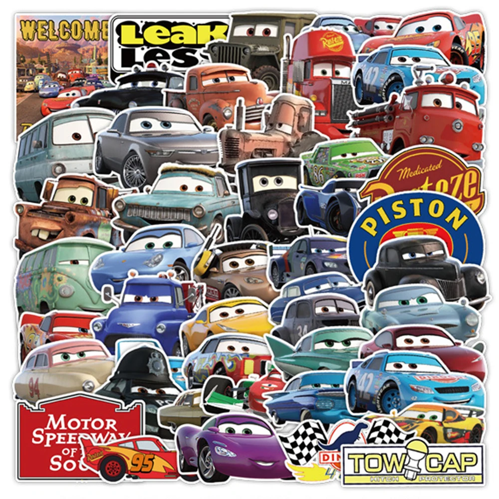 Autocollants de dessin animé Disney pour enfants, Sally Carrera, Rains McQueen, cool, bricolage, ordinateur portable, voiture, étanche, jouet pour enfant, 10 pièces, 30 pièces, 50 pièces