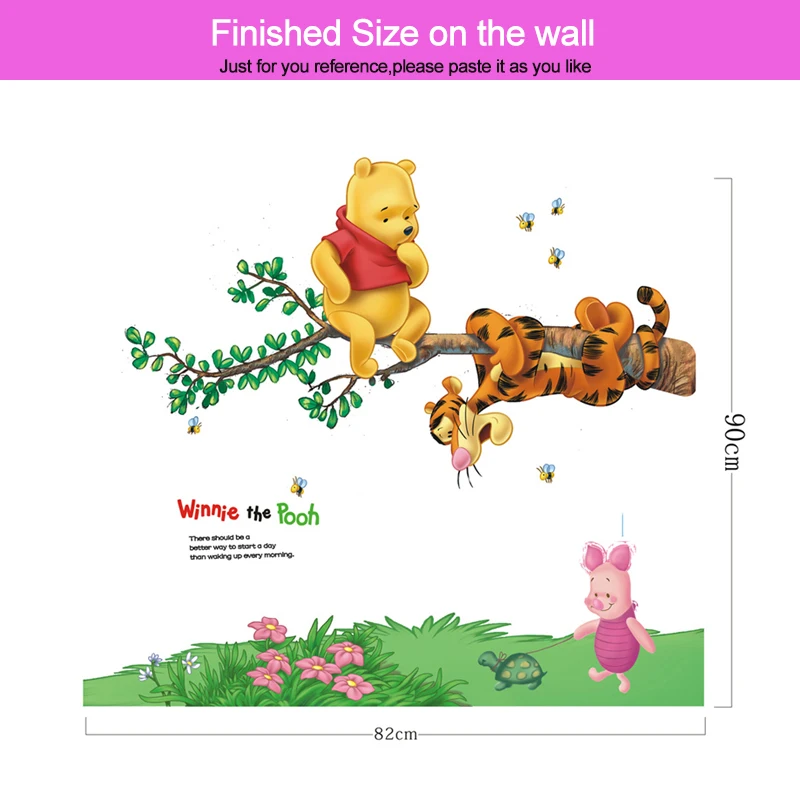 Winnie The Pooh On Tree Wall Stickers For Kids Bedroom Decoration Cartoon Animals Wall Mural Art Diy Home Decals Poster