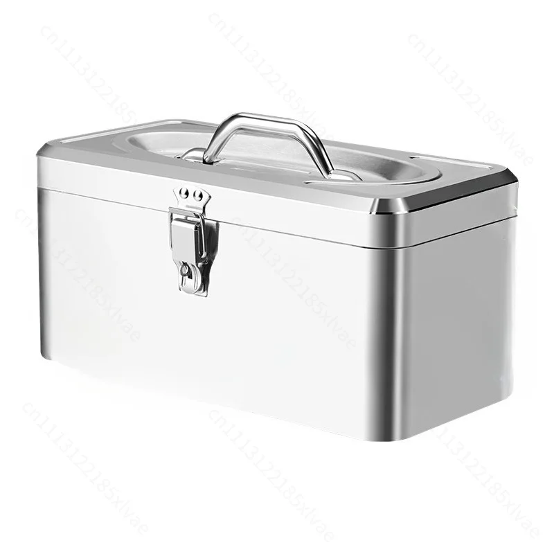Stainless Steel Double Layer Toolbox Metal Storage Case Thickened Handheld Tool Box