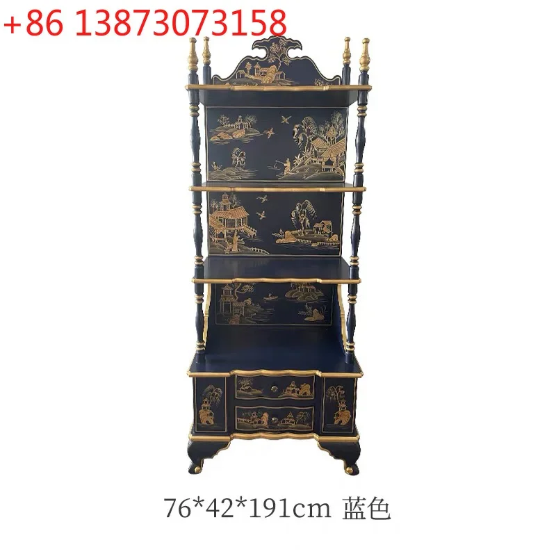 American-style painted display cabinet, villa high-end luxury bookshelf, European-style hand-painted engraved decoration