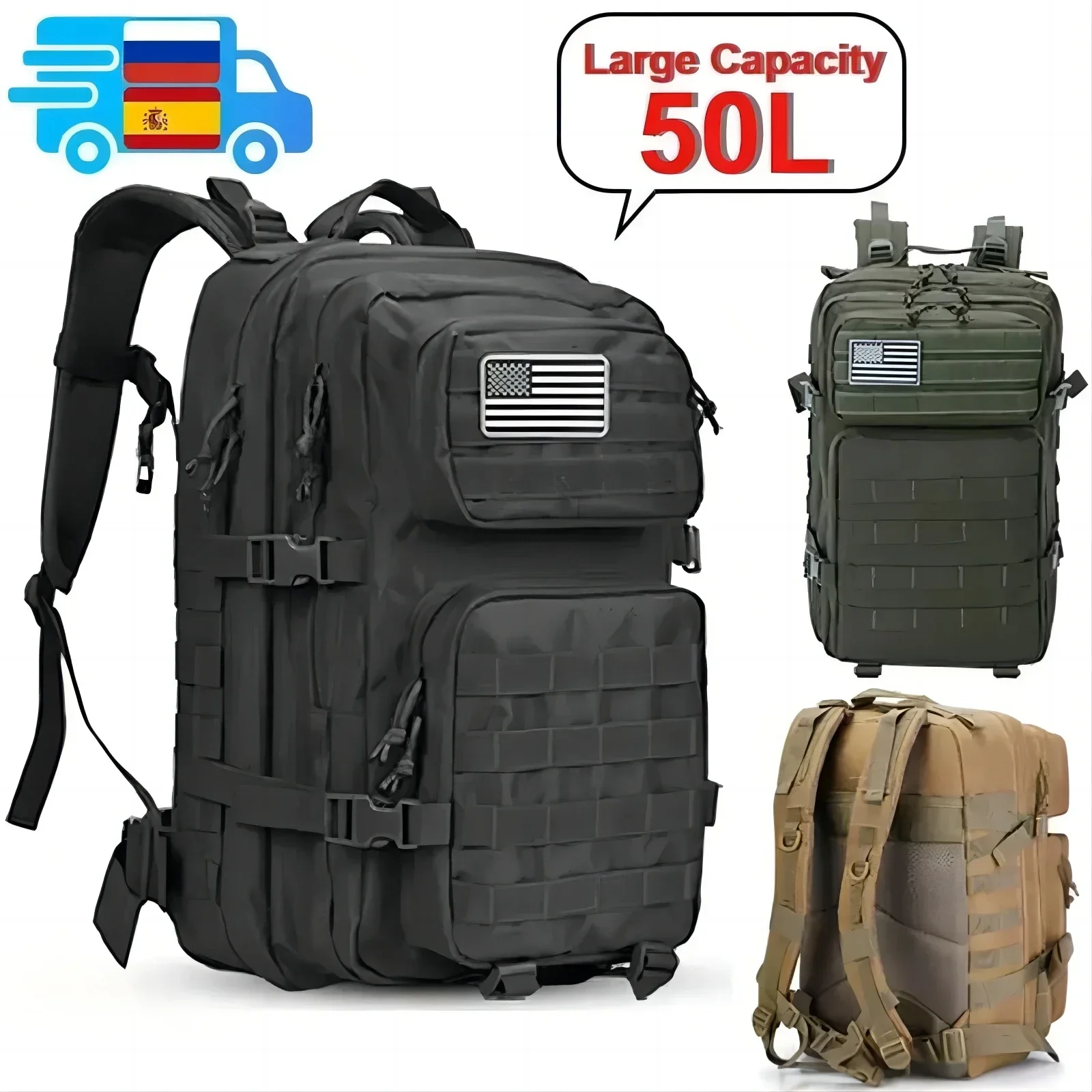 

50L/35L/25L Tactical Backpack Men, Waterproof Large Capacity Rucksack, Outdoor Sports Multi-functional Travel Bag