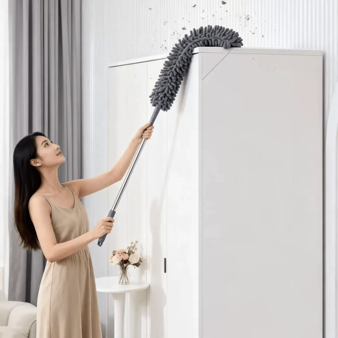 Telescopic Bendable Duster, Extendable Flexible Cleaning Tool for Ceiling Fan Vent Chandelier High Reach Dusting