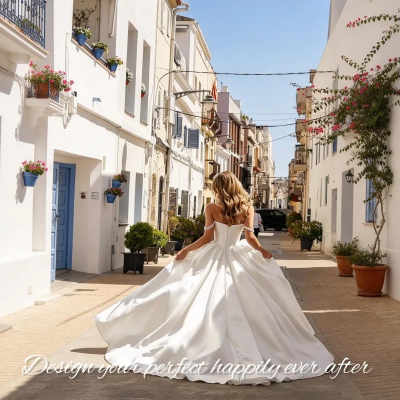 Gorgeous Sweetheart Bridal Dress Satin Princess Pearls Embellished Bodice Wedding Gown Vestidos De Novia Customized