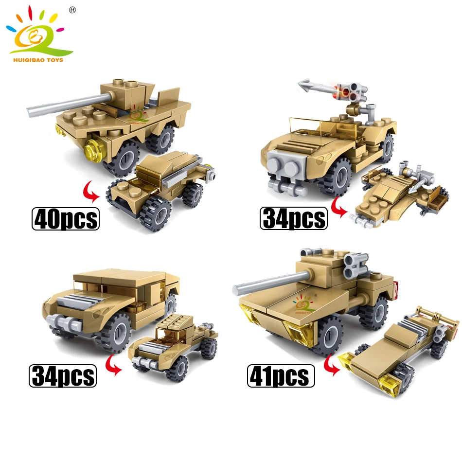 HUIQIBAO 544PCS 16in1 Military Tank Building Blocks Super Vehicle Plane Truck Car Ship Army Bricks Educational Toys For Children