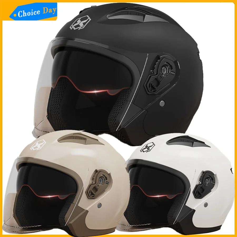 Motorcycle 3/4 Half Helmet Eye And Face Protection Dual Lens Comfortable Detachable Lining Ventilation Open Face Helmet