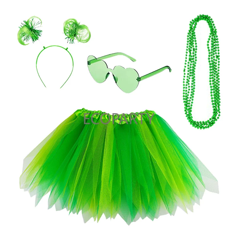 St. Patrick's Baby Clothing Adult Women Glasses Necklace Skirt Hair Accessories Legwarmers 4-PC Set Costume Cosplay Accessories