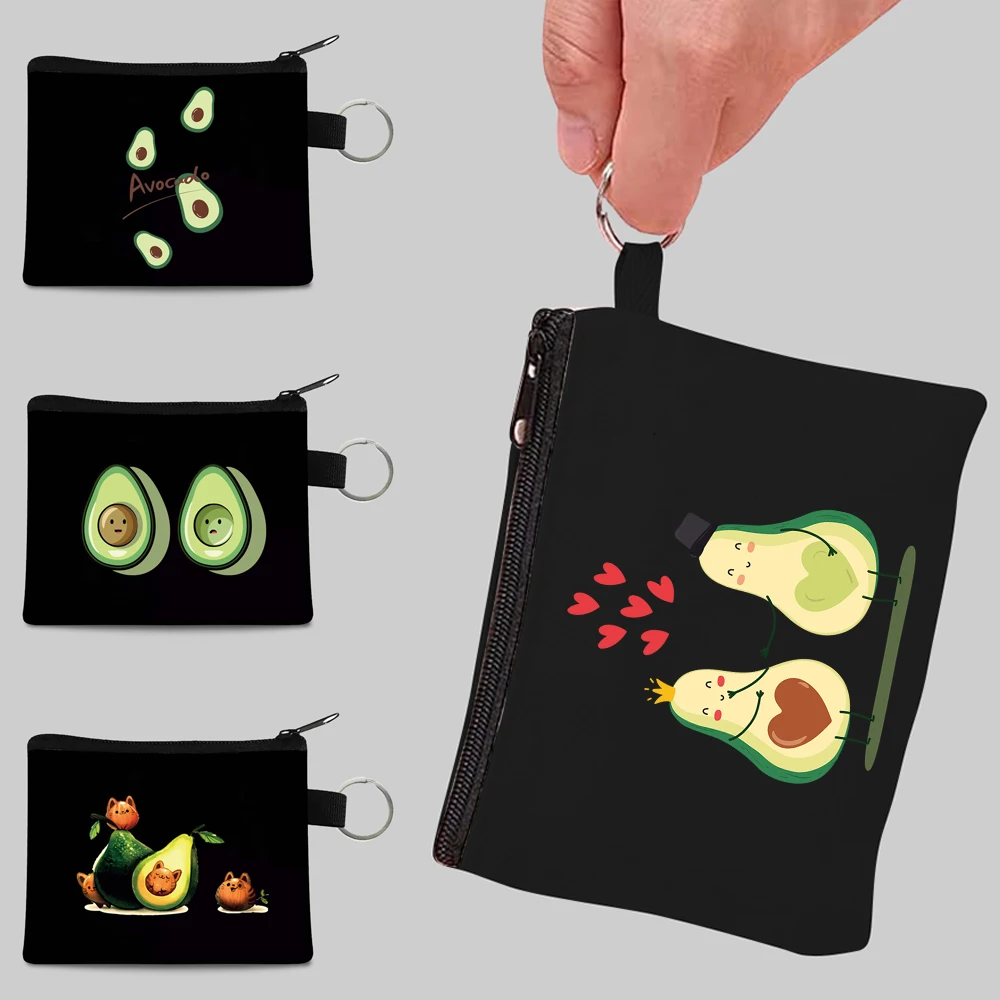Ladies Canvas Coin Purse Avocado Print Travel Card Holder Multifunctional Small Cosmetic Bags Portable Wallet Small Change Purse