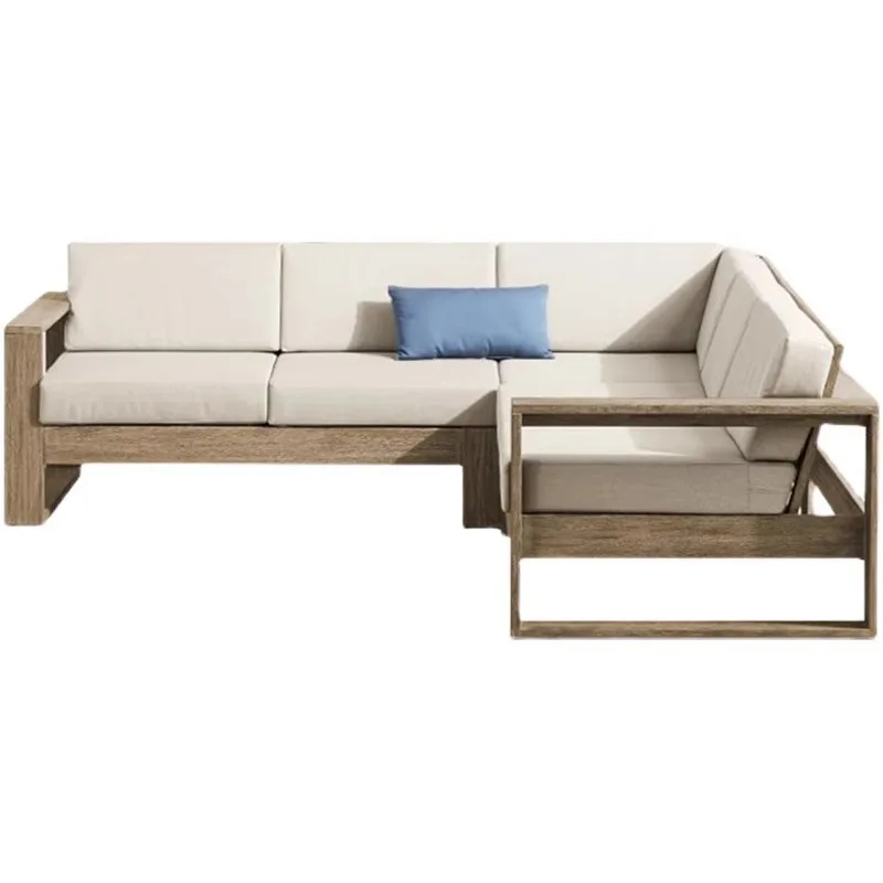 

Outdoor teak sofa combination villa garden courtyard solid wood furniture combination waterproof and sun protection high-end tab