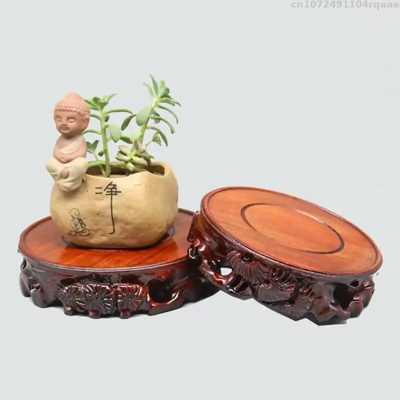 6.5-20cm Diameter Woodcarved Base Wine Tea Set Wooden Pedestal Crafts Vase Flower Pot Bonsai Plant Decorative Shelf Diplay Stand