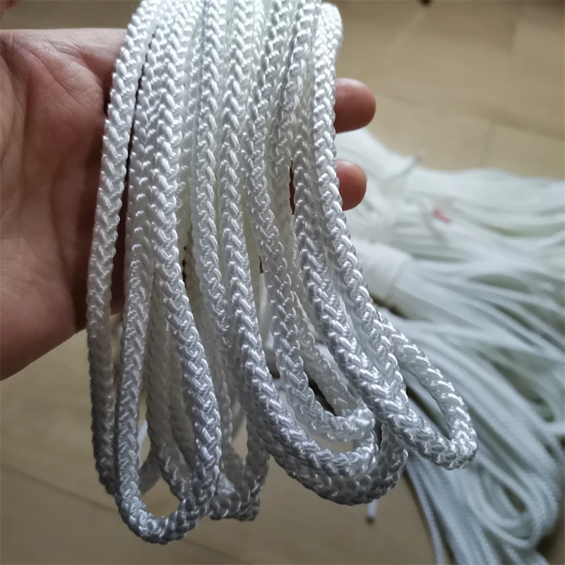 White Wear-Resistant Nylon Rope.High Strength Polyester Fully Woven 8 Strands Of Rope.6/8/10mm Binding Hand Rope.Pull The Rope