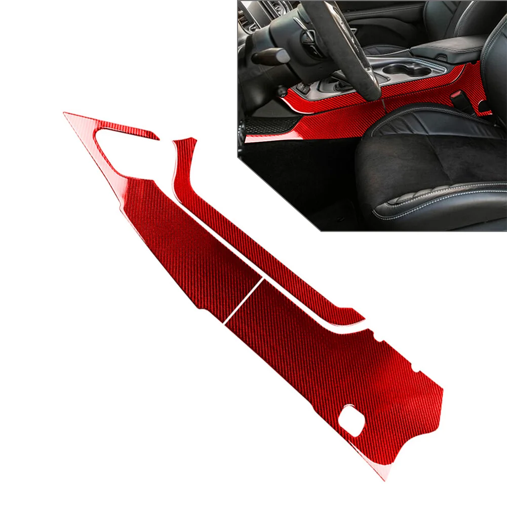 Left Interior Accessories Gear Shift Side Panel Cover 3 Pcs For Dodge Challenger 2015-24 Carbon Epoxy Coating Soft Red